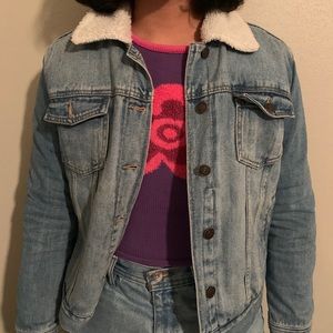 Unisex Denim Jacket with Faux Fur Collar